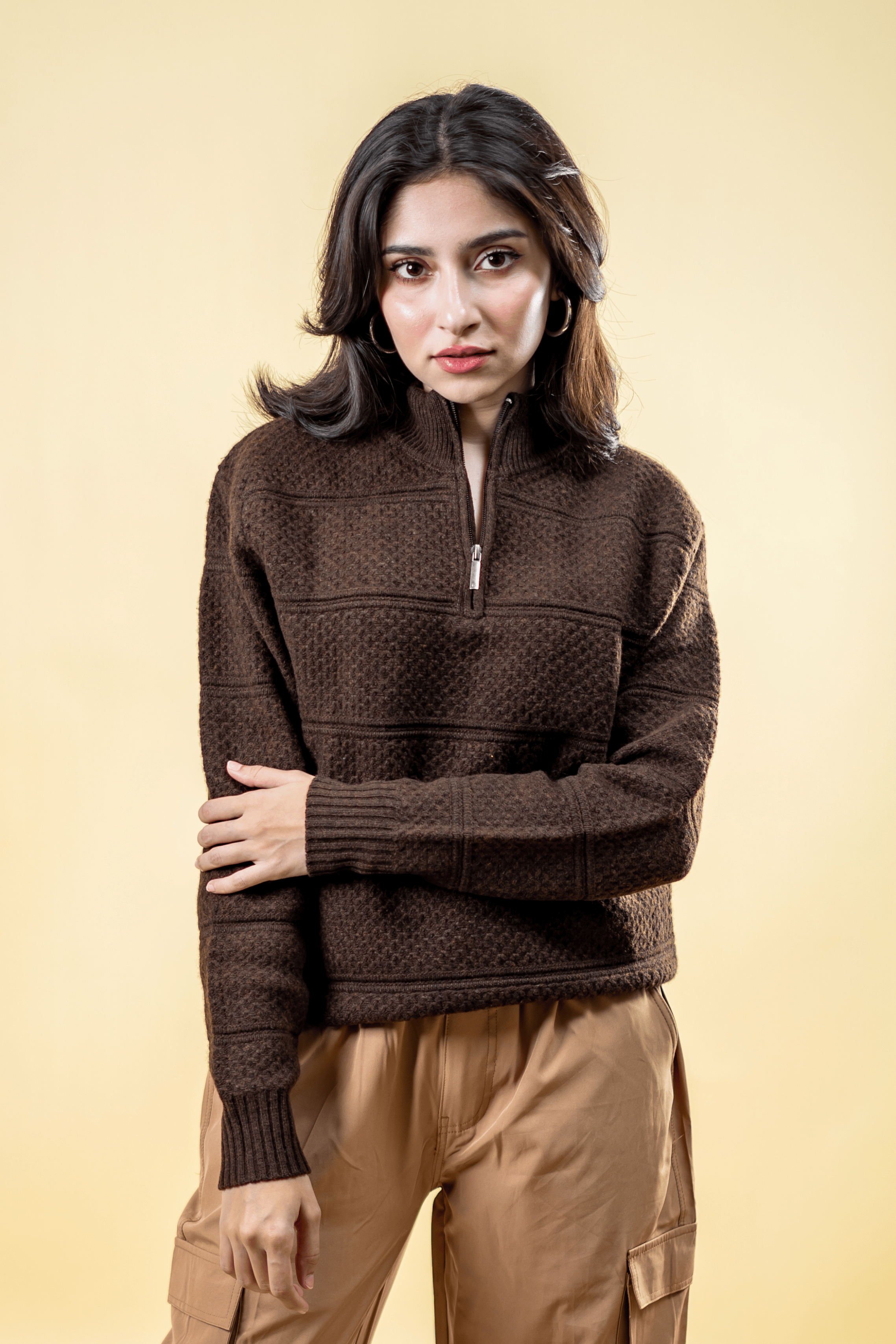 Mad Koffee Sweater Polyamide Half-Zip Sweater: Coffee
