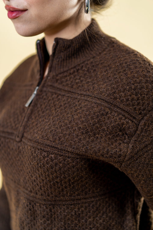 Load image 1 in gallery view. Mad Koffee Sweater Polyamide Half-Zip Sweater: Coffee
