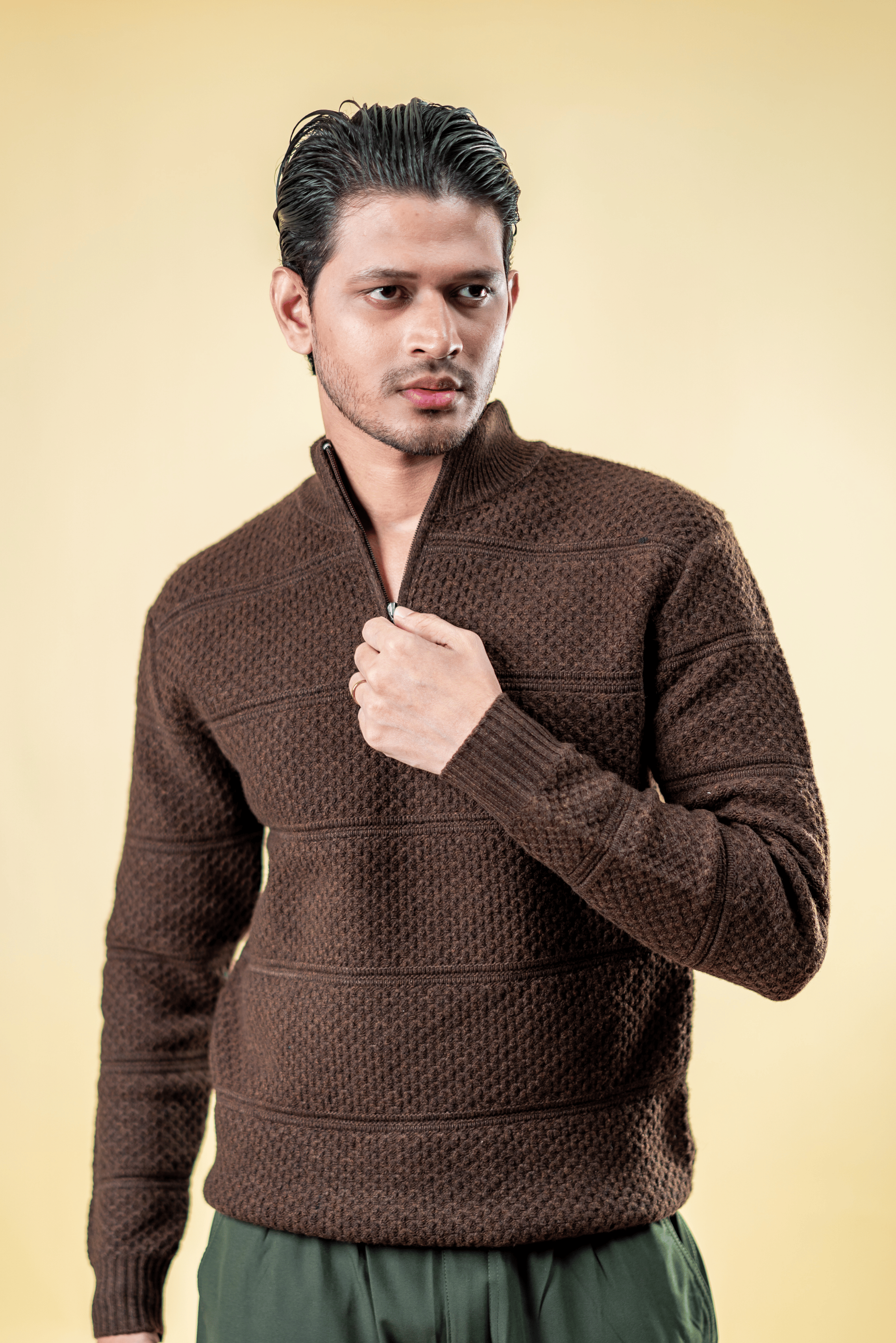 Mad Koffee Sweater Polyamide Half-Zip Sweater: Coffee