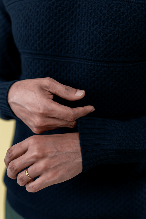 Load image 1 in gallery view. Mad Koffee Sweater Polyamide Half-Zip Sweater: Navy Blue