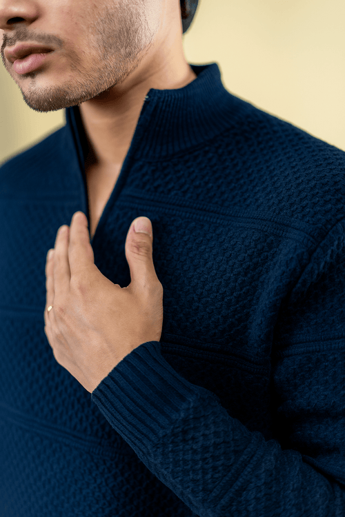 Load image 1 in gallery view. Mad Koffee Sweater Polyamide Half-Zip Sweater: Navy Blue