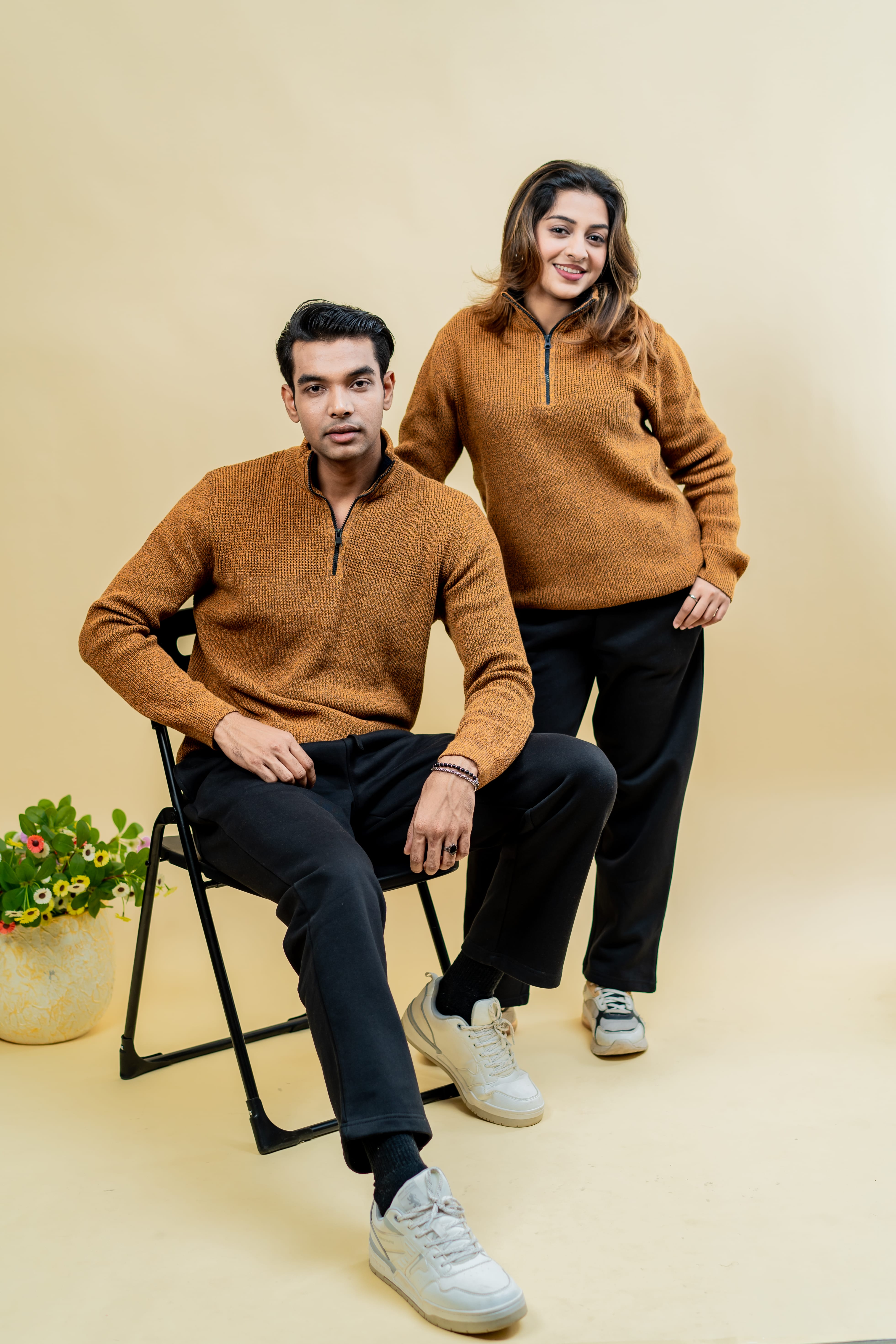 Mad Koffee Sweater Wool Half Zipper Sweater: Mustard