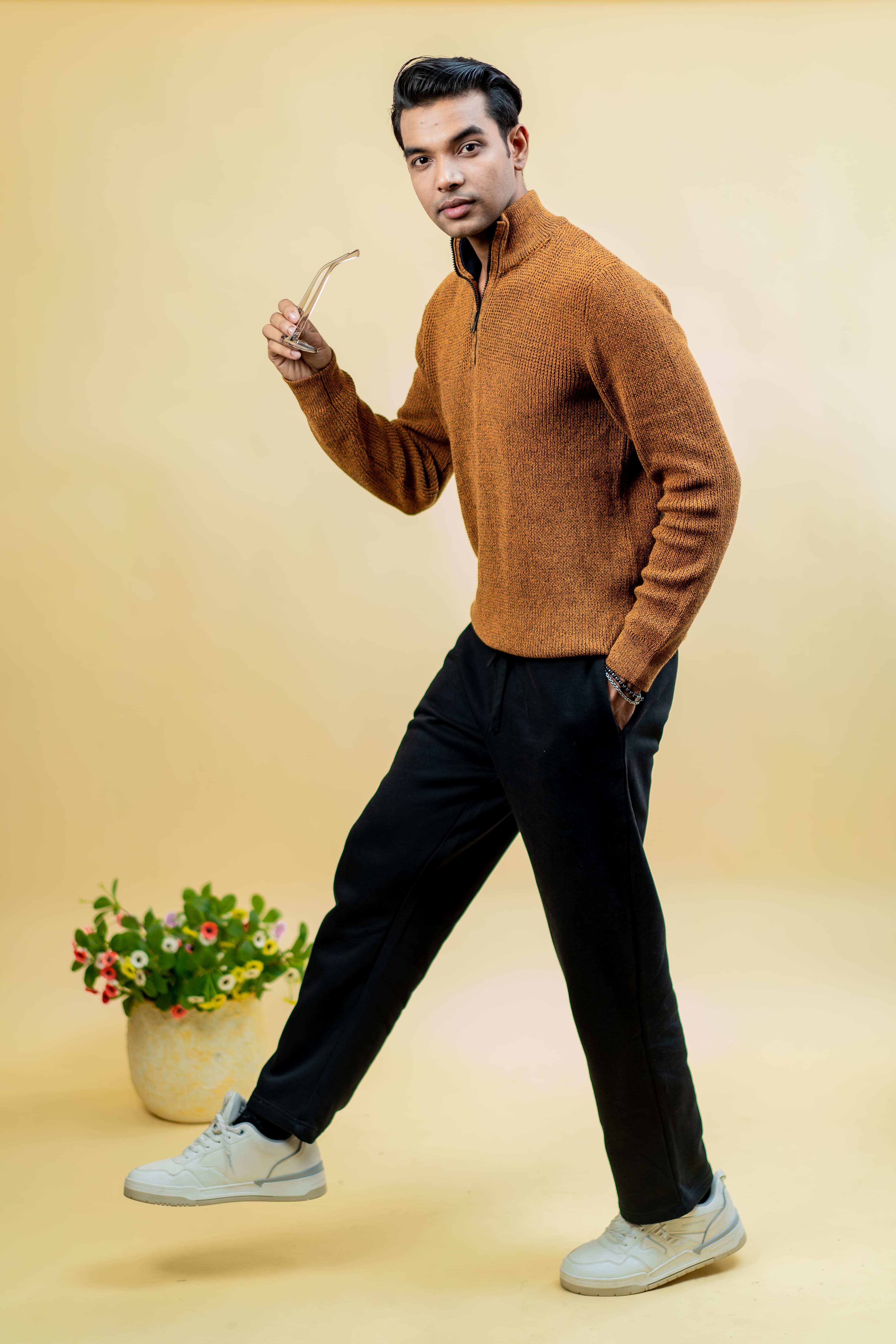Mad Koffee Sweater Wool Half Zipper Sweater: Mustard