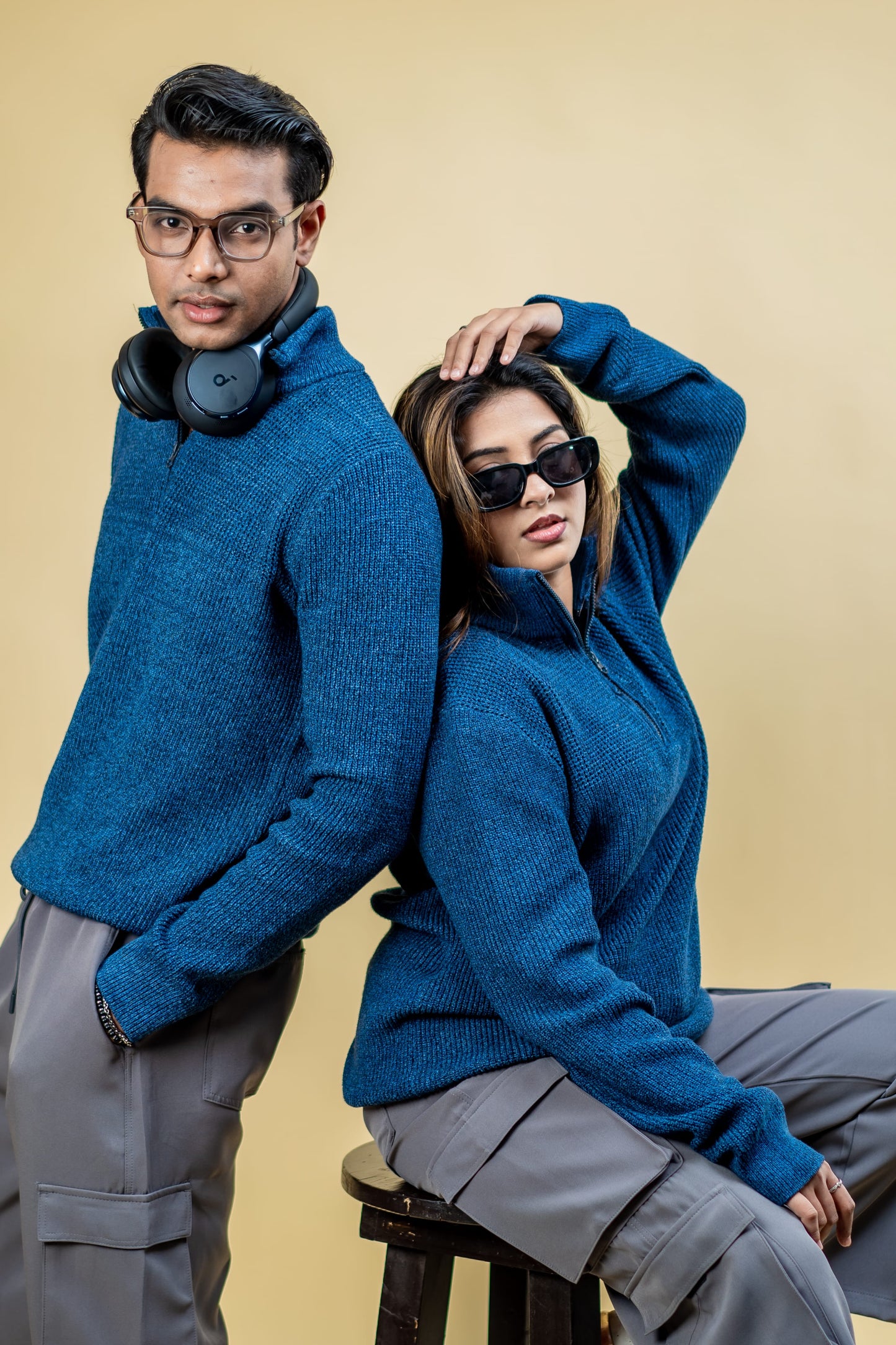 Mad Koffee Sweater Wool Half Zipper Sweater: Teal Blue