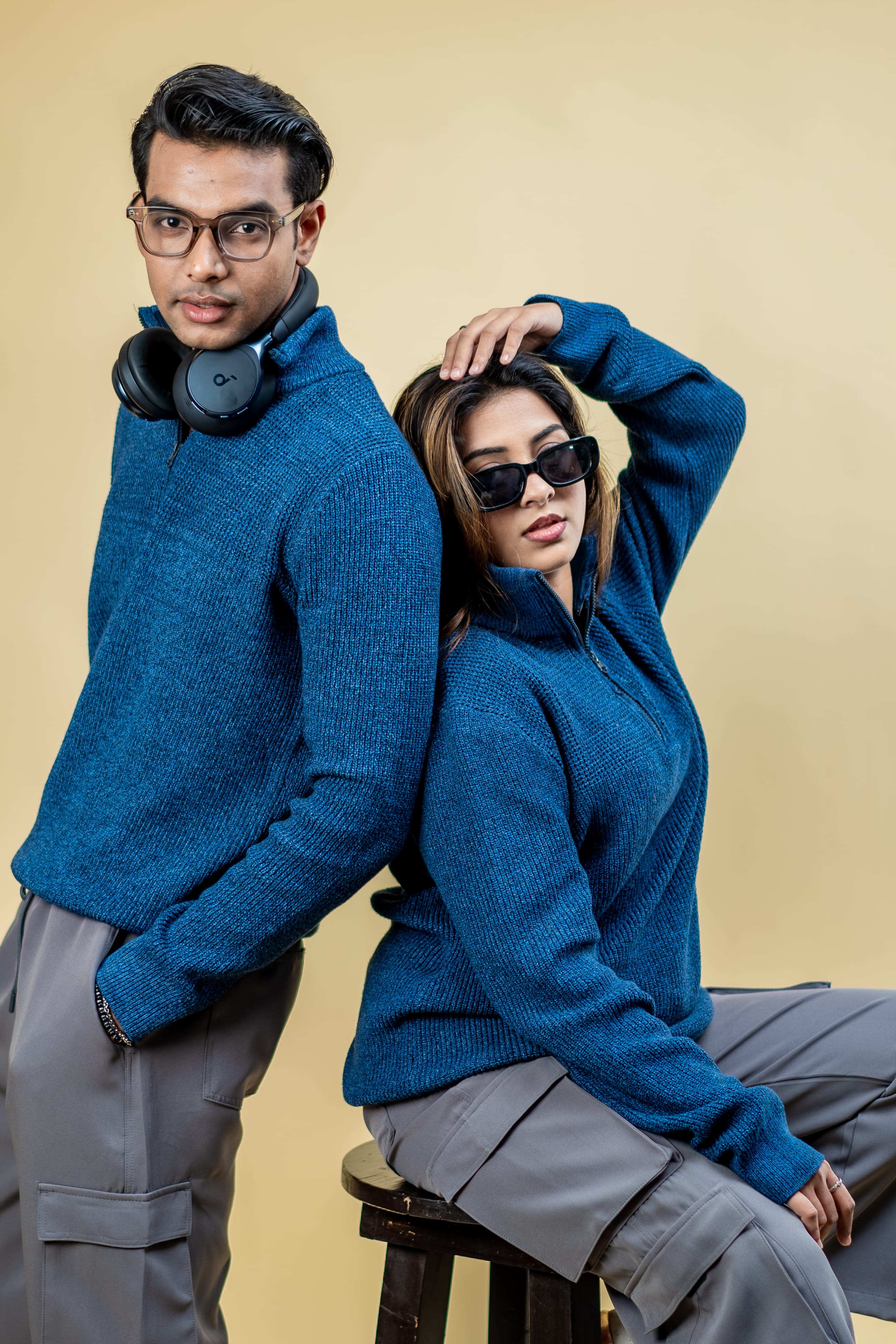 Mad Koffee Sweater Wool Half Zipper Sweater: Teal Blue