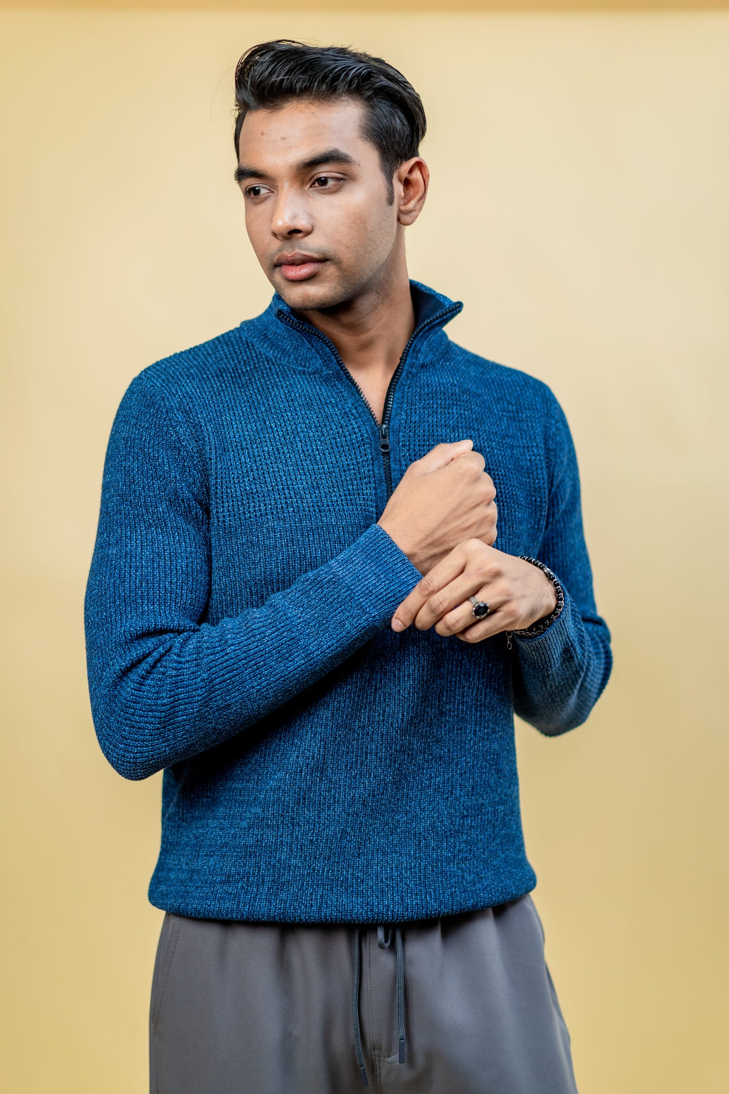 Mad Koffee Sweater Wool Half Zipper Sweater: Teal Blue