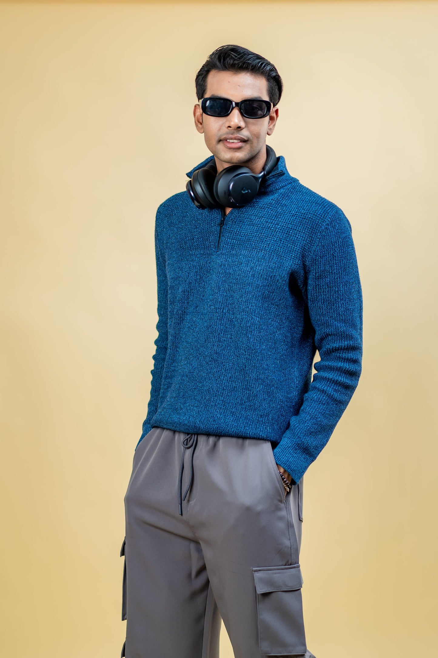Mad Koffee Sweater Wool Half Zipper Sweater: Teal Blue
