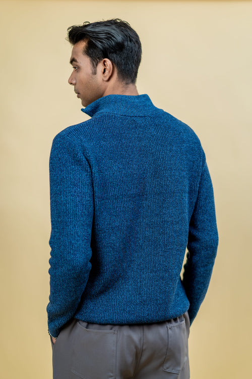 Load image 1 in gallery view. Mad Koffee Sweater Wool Half Zipper Sweater: Teal Blue