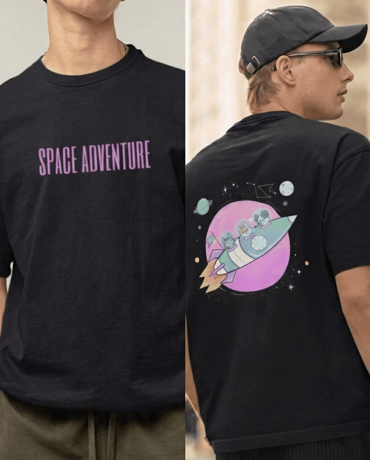 Mad Koffee T-Shirts Black / 2XL Space Adventure – Printed Oversized Drop Shoulder T-Shirt