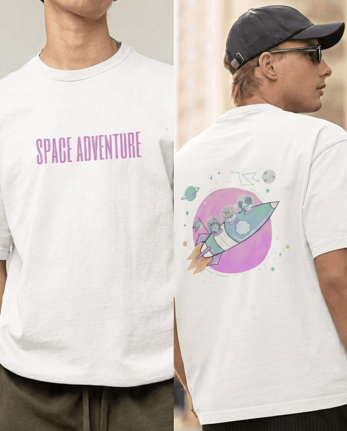 Mad Koffee T-Shirts White / 2XL Space Adventure – Printed Oversized Drop Shoulder T-Shirt