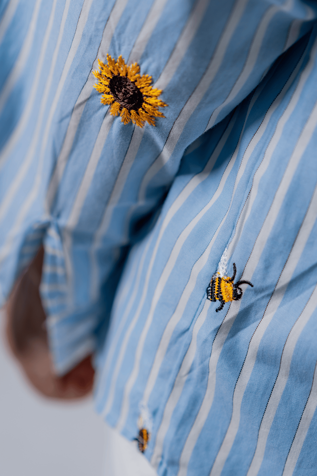 Mad Koffee The Bumblebee & Sunflower Embroidered Striped Shirt