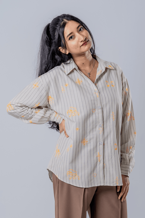 Load image 1 in gallery view. Mad Koffee The Cartographer Embroidered Striped Shirt
