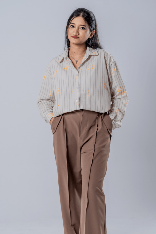 Load image 1 in gallery view. Mad Koffee The Cartographer Embroidered Striped Shirt