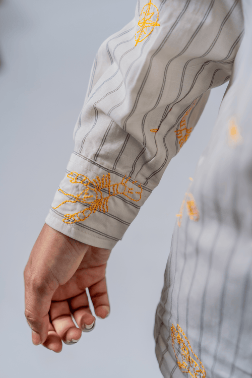 Load image 1 in gallery view. Mad Koffee The Cartographer Embroidered Striped Shirt