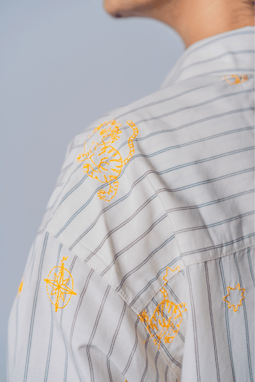 Load image 1 in gallery view. Mad Koffee The Cartographer Embroidered Striped Shirt