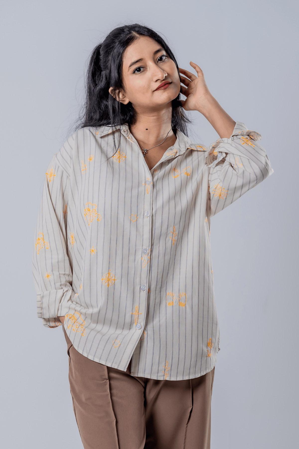 Mad Koffee The Cartographer Embroidered Striped Shirt