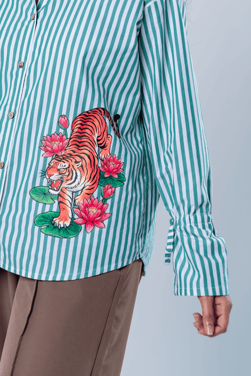 Load image 1 in gallery view. Mad Koffee The Lotus Tiger Striped Shirt