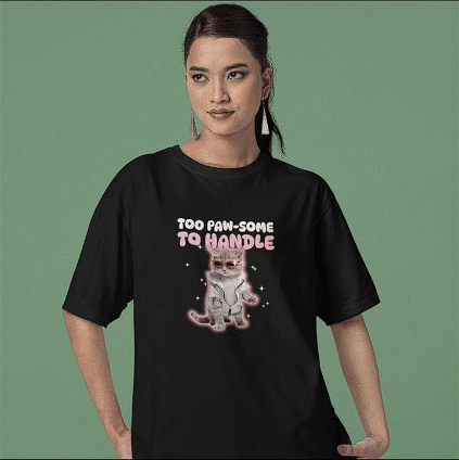 Load image 1 in gallery view. Mad Koffee Too Pawsome To Handle - Printed Oversized Drop Shoulder T-shirt