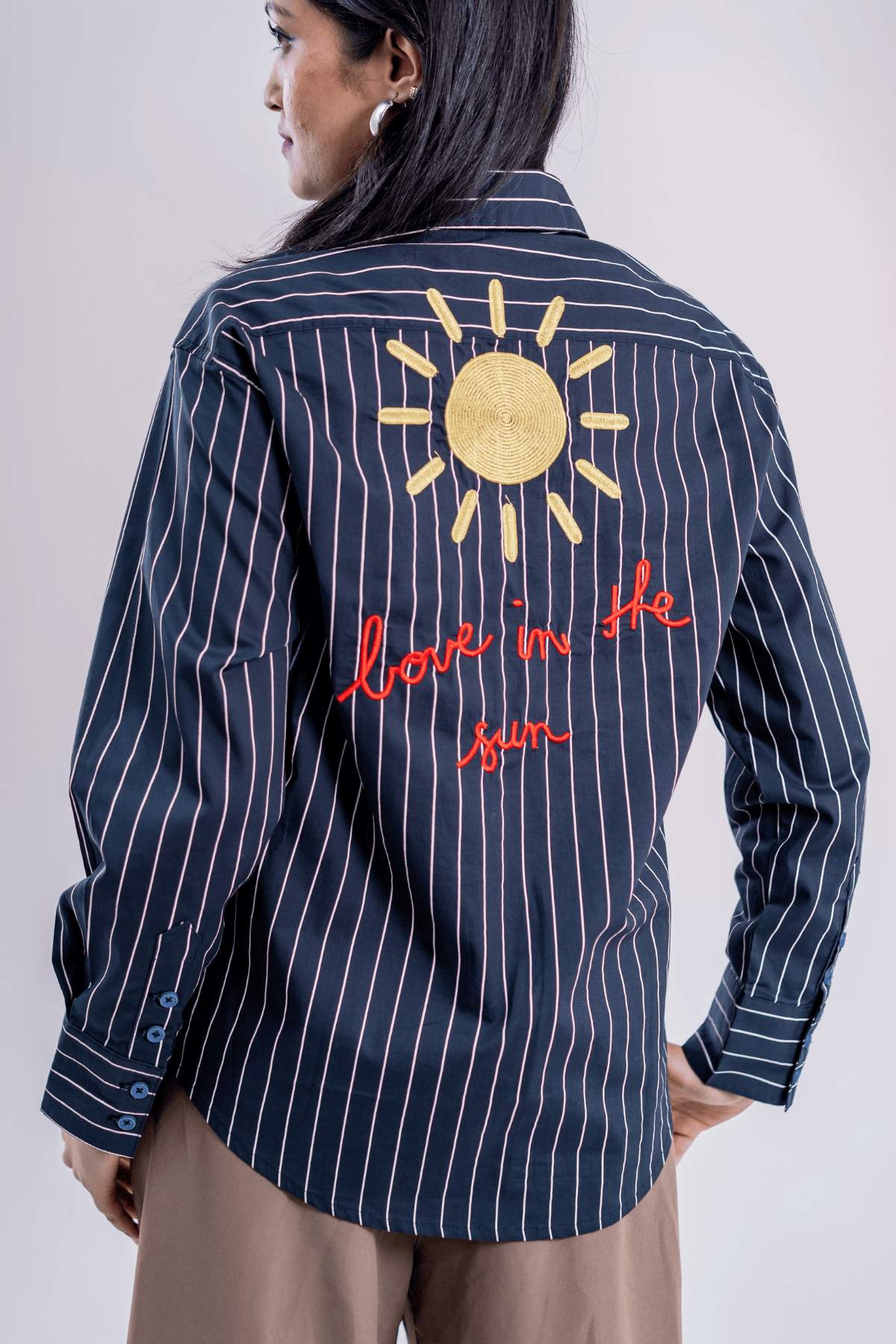 Mad Koffee Tropic Bloom Button-Up Embroidered Striped Shirt