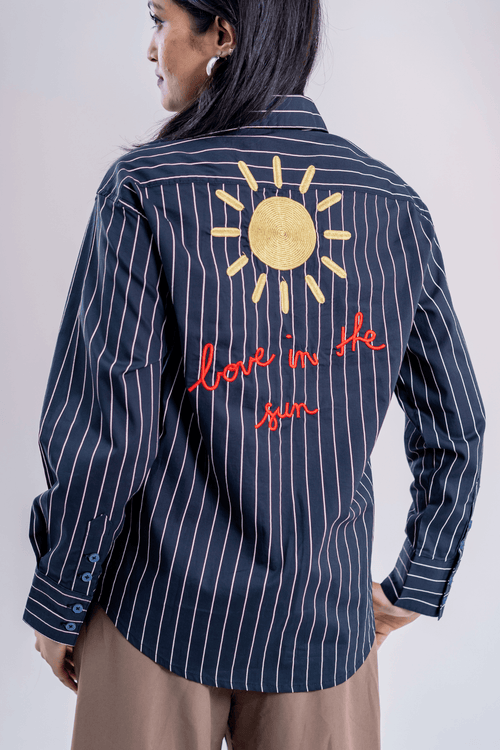 Load image 1 in gallery view. Mad Koffee Tropic Bloom Button-Up Embroidered Striped Shirt