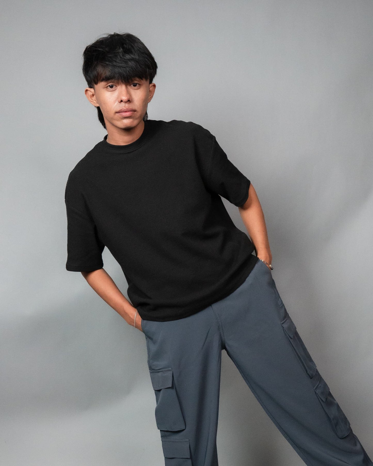 Mad Koffee Waffle Round Neck T-shirt- Black