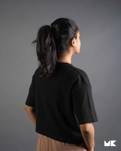Load image 1 in gallery view. Mad Koffee Women Actual Cropped Oversized T-shirt- BLACK
