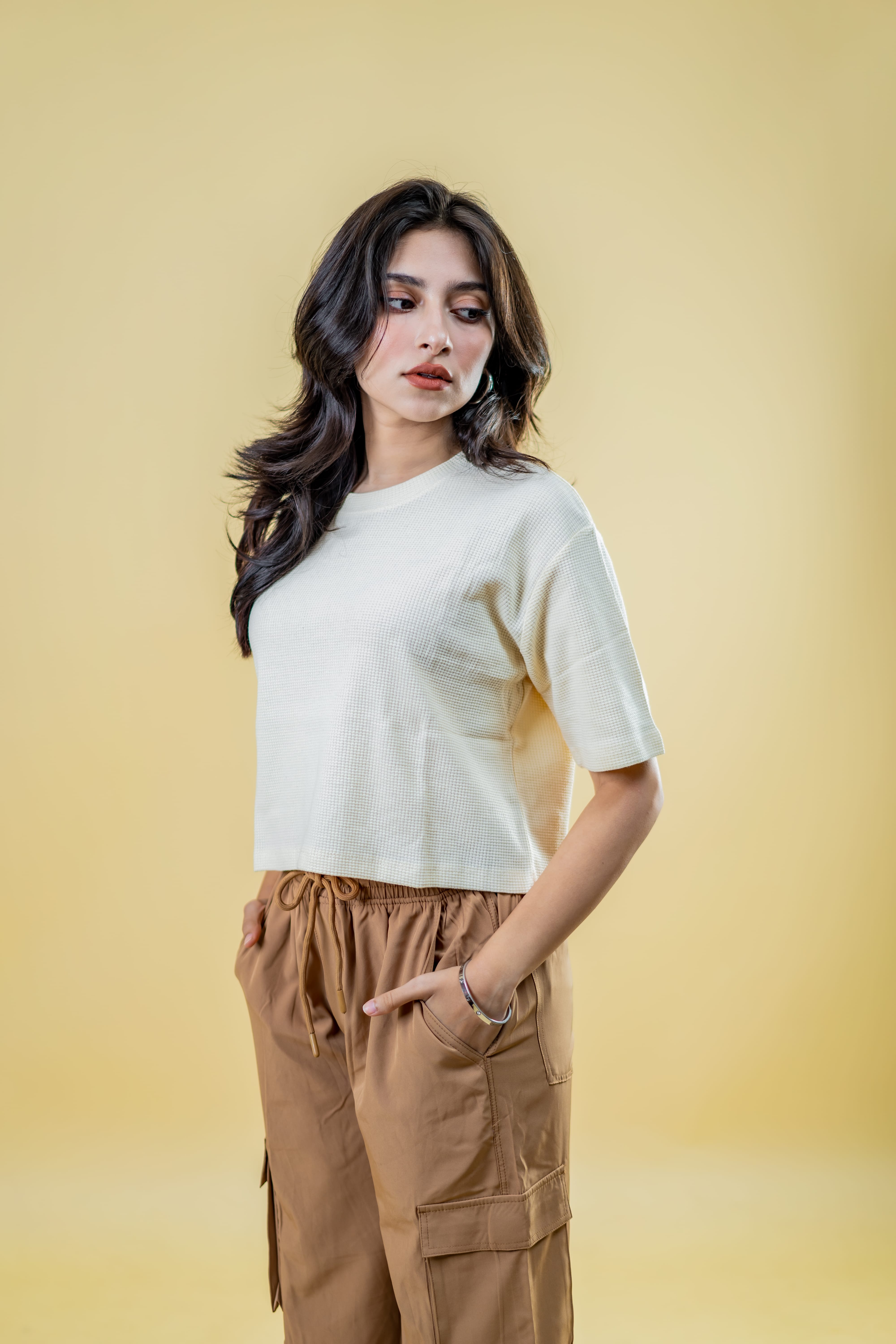 Mad Koffee Women Actual Cropped Oversized T-shirt- OFF WHITE