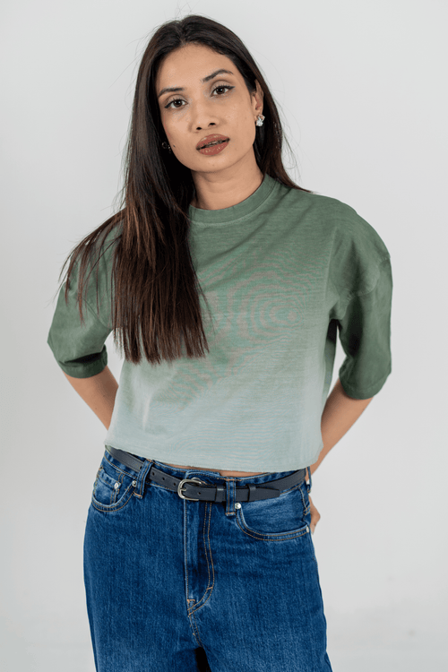 Load image 1 in gallery view. Mad Koffee Women’s Short Pour Acid Wash Tee  –  Matcha Gradient