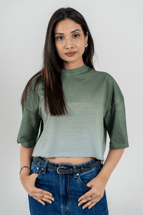 Load image 1 in gallery view. Mad Koffee Women’s Short Pour Acid Wash Tee  –  Matcha Gradient