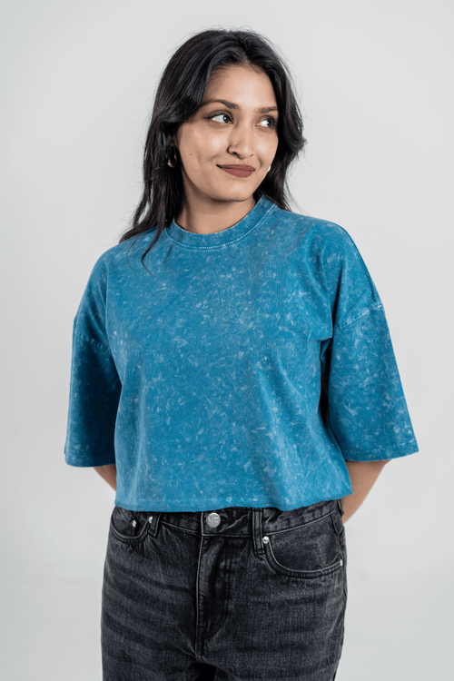 Load image 1 in gallery view. Mad Koffee Women’s Short Pour Acid Wash Tee – Ocean Mineral
