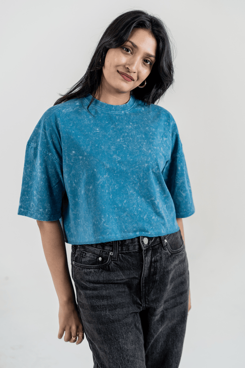 Load image 1 in gallery view. Mad Koffee Women’s Short Pour Acid Wash Tee – Ocean Mineral