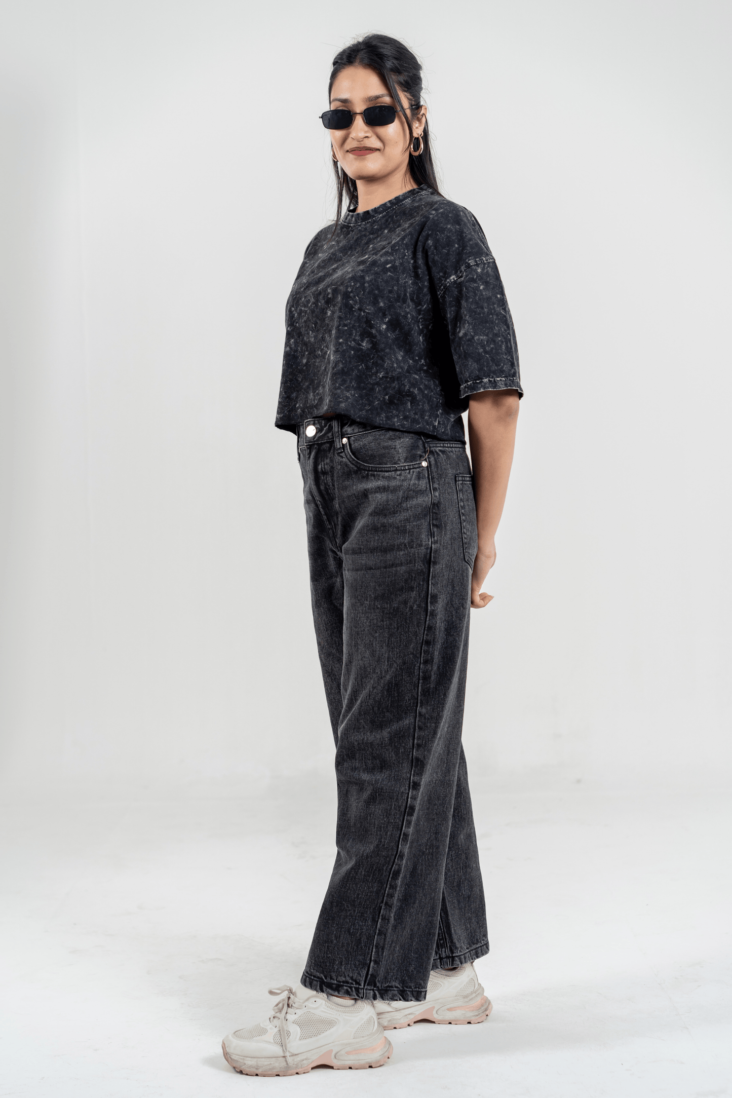 Mad Koffee Women’s Short Pour Acid Wash Tee  –  Washed Black