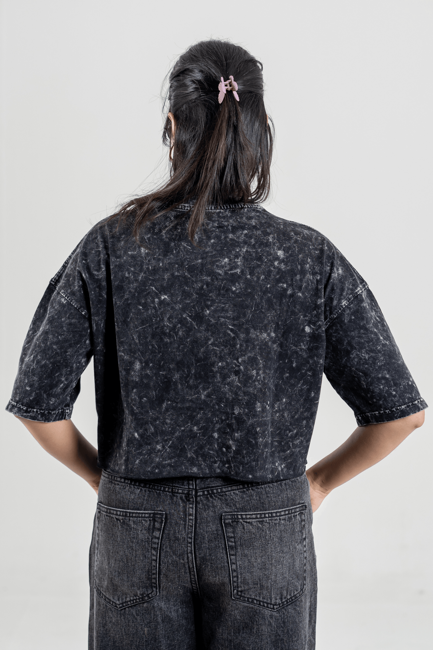 Mad Koffee Women’s Short Pour Acid Wash Tee  –  Washed Black