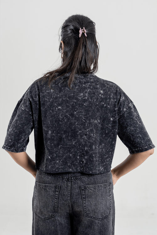 Load image 1 in gallery view. Mad Koffee Women’s Short Pour Acid Wash Tee  –  Washed Black