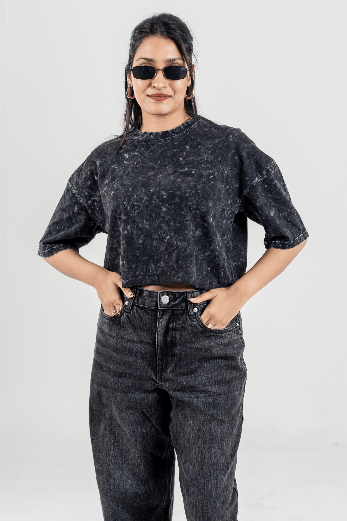 Mad Koffee Women’s Short Pour Acid Wash Tee  –  Washed Black