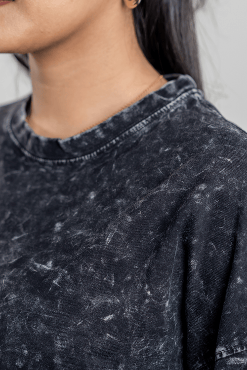 Load image 1 in gallery view. Mad Koffee Women’s Short Pour Acid Wash Tee  –  Washed Black